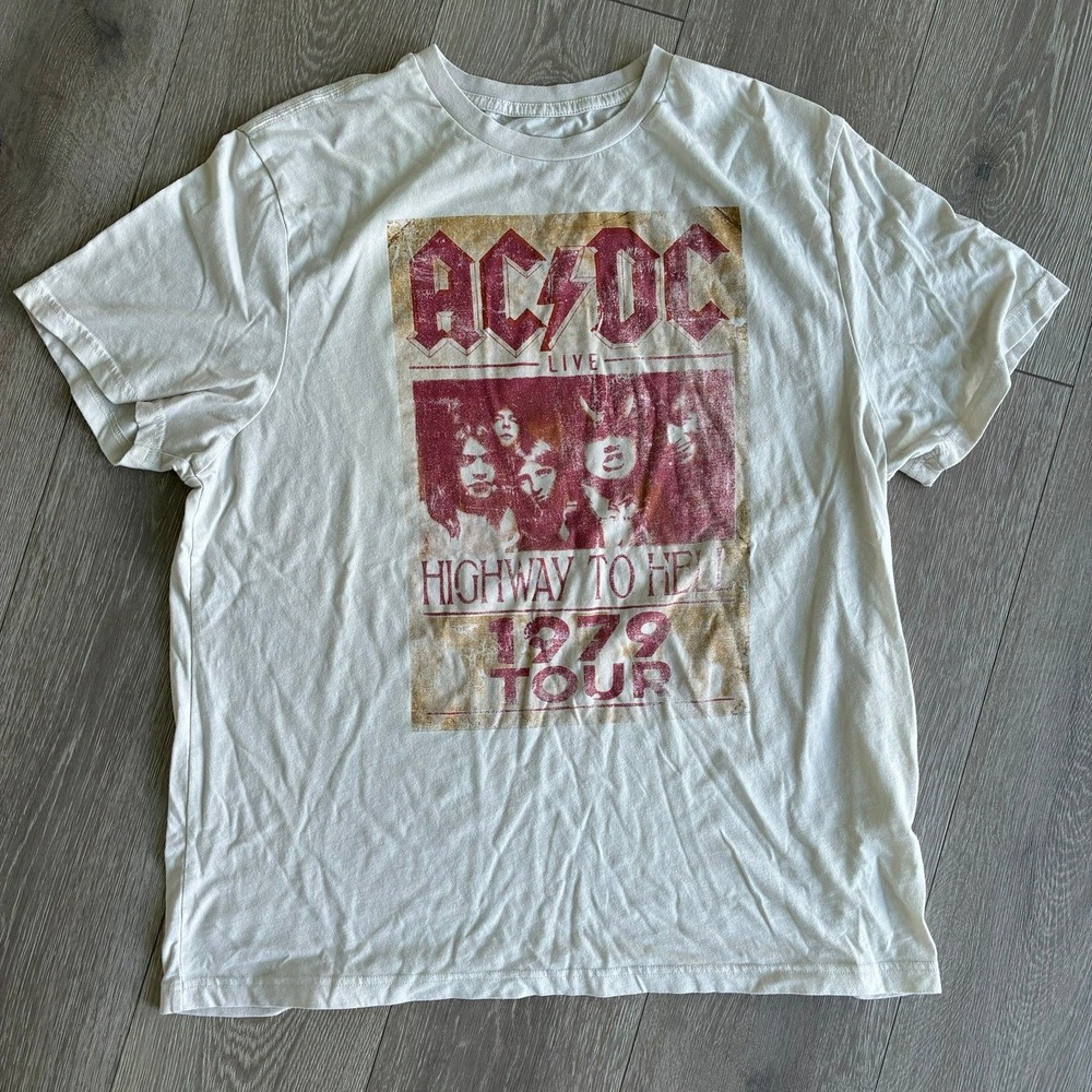 AC/DC Highway to Hell 1979 North American Tour Graphic T-Shirt XL Cream Band Tee